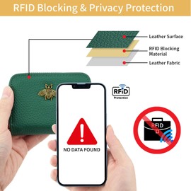 WOZEAH Small Women RFID Wallet Credit Card Holder, Accordion Wallet Leather Zipper Card Case（Green）