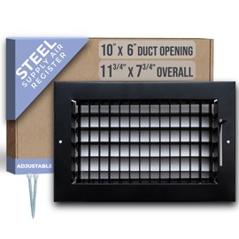 Fits 10x6 Duct Opening Steel Adjustable Air Supply Grille by Handua | Register Vent Cover Grill for Sidewall and Ceiling | Black | Outer Dimensions: 11.75" X 7.75"