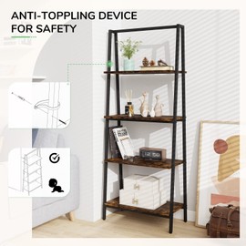 Novilla Bookshelf, 4-Tier Freestanding Storage Bookcase, Industrial Style Display Ladder Shelf for Living Room, Home Office, Bedroom, Kitchen, Brown