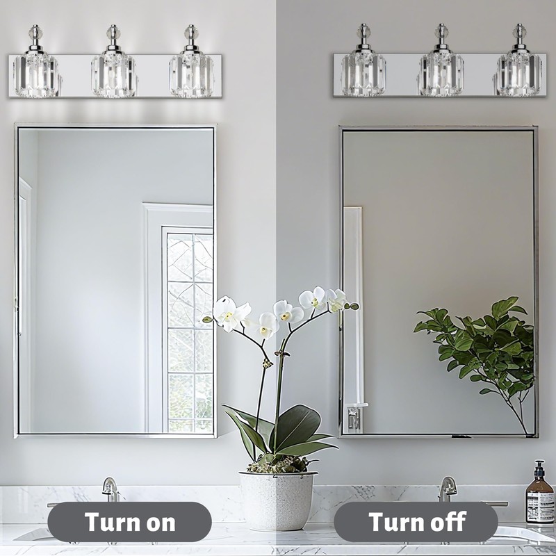 Danshinro Modern Crystal Bathroom Vanity Lights, 3-Lights Bathroom Light Fixtures
