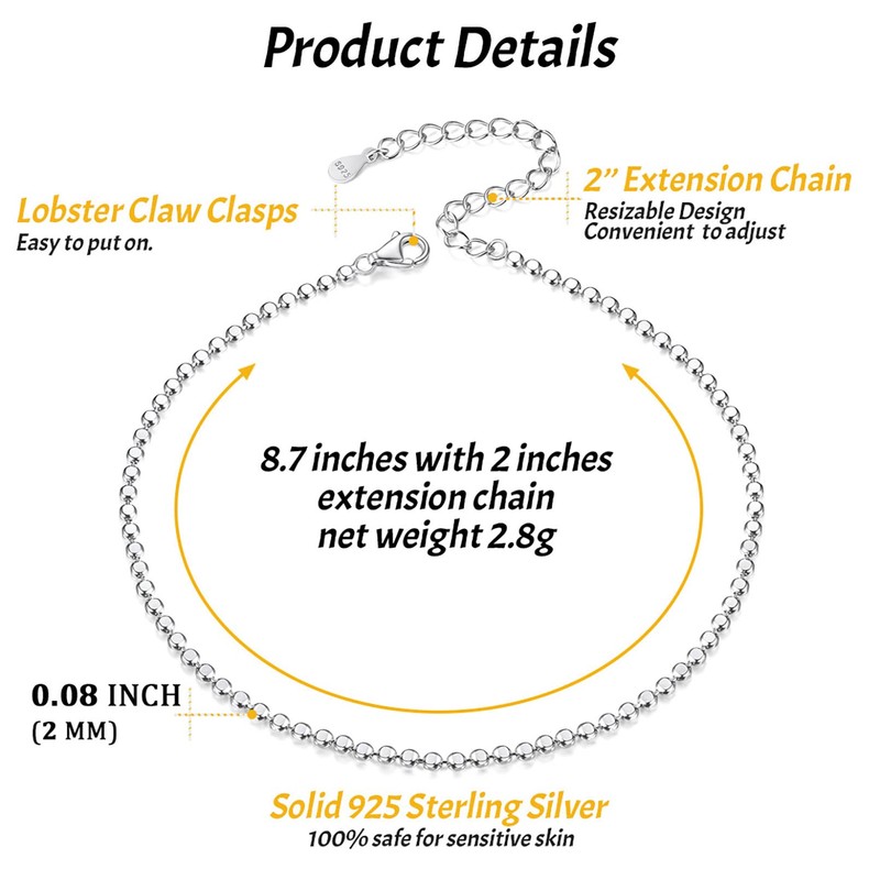 ChicSilver Women Dainty Anklet, 925 Sterling Silver Flat Round Cute