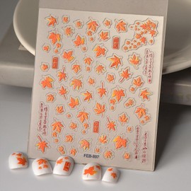 Fall Nail Stickers 5D Embossed Nail Decals Maple Leaf Nail Art Stickers Self-Adhesive Nail Design Thanksgiving Manicure Decoration for Women