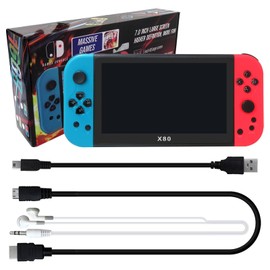 Zafina-UP 2025 Update X80 Handheld Game Console, 7 inch HD Output Retro Game Portable Video Game Console (Blue&Red)