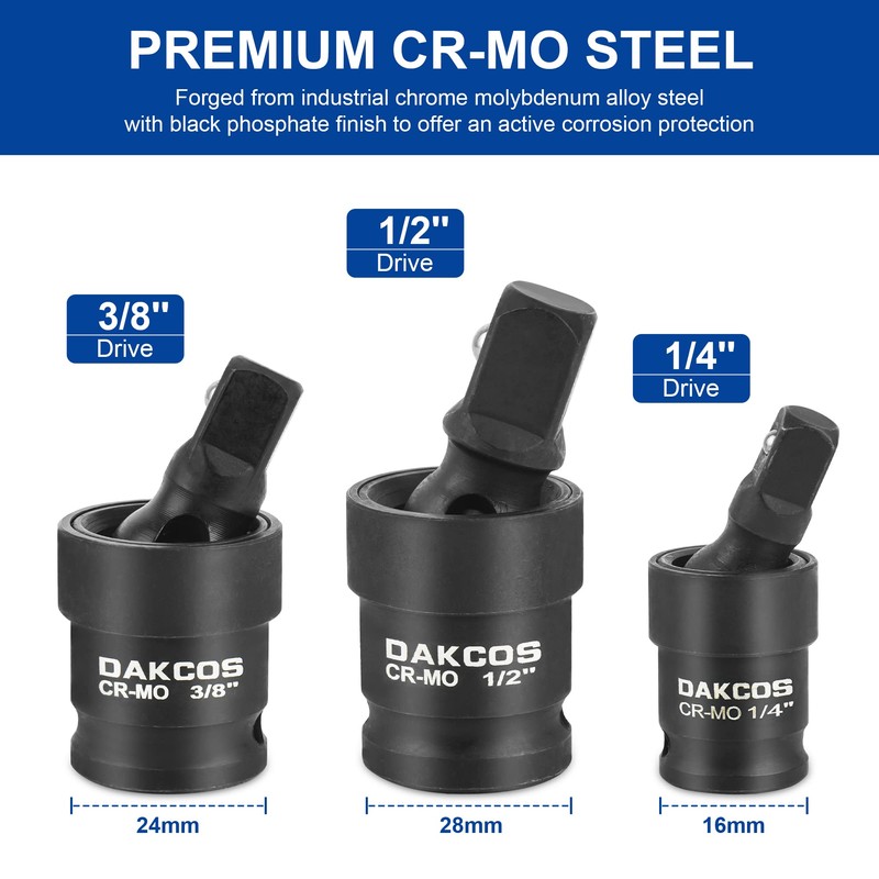 DAKCOS Impact Universal Joint Socket Set, 3 Piece Swivel Socket