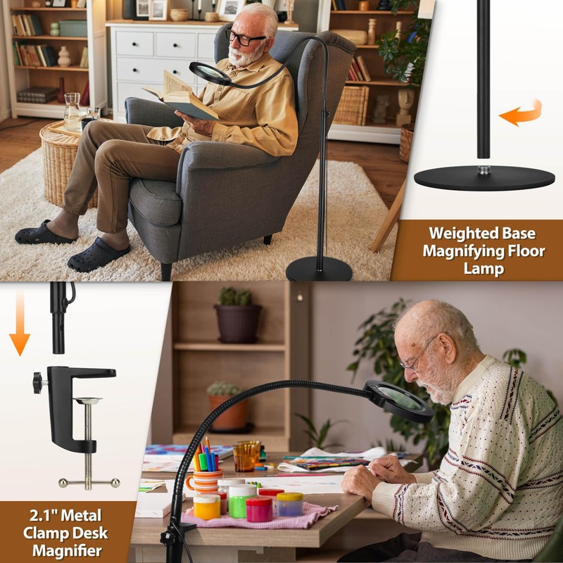 8X Magnifying Glass with Light and Stand, Krstlv 24" Flexible