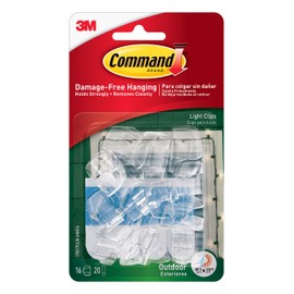 Command 3M, Ganchos Organizadores de Cables Removibles para Exteriores, Transparentes, 16 und por paquete, Organiza sin daar tus paredes              