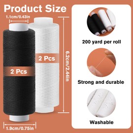 Easusy Sewing Thread, Black and White 4 Pcs 200 Yards Polyester Sewing Machine Threads for Sewing Machine, Hand Stitching, Embroidery