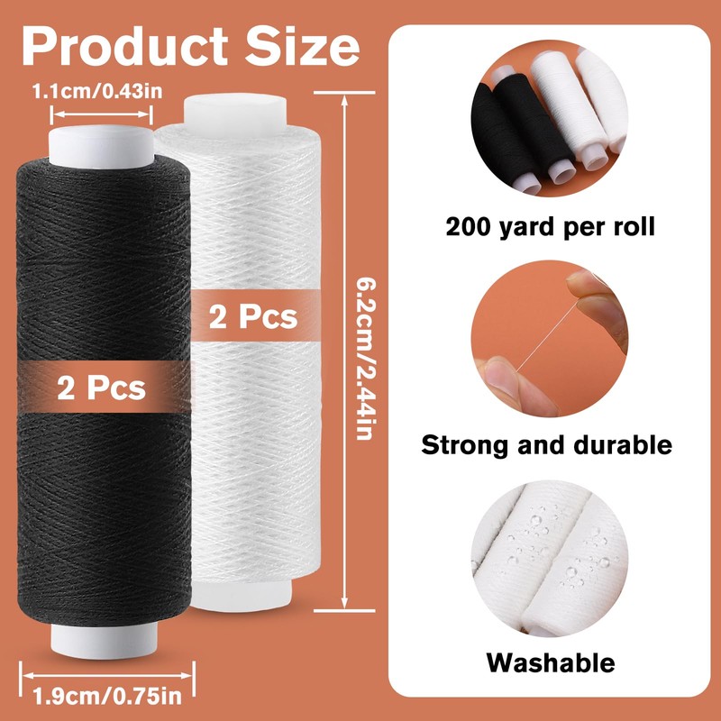Easusy Sewing Thread, Black and White 4 Pcs 200 Yards