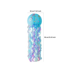 Mermaid Birthday Decorations Hanging Jellyfish Paper Lanterns 4Pack Mermaid Themed Glitter Paper Lanterns with Bright Strip Decoration and Mermaid Stickers for Girls Birthday Bedroom Party Decoration