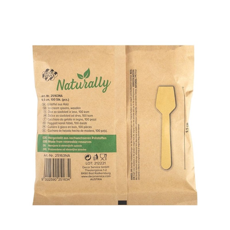 VEPATIM 200 Disposable Wooden Ice Cream Spoons 9.5 cm