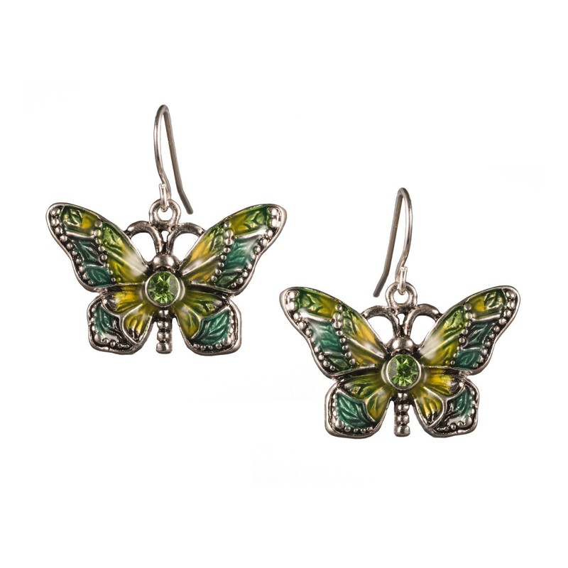 Jewelry Nexus Green Butterfly Pendant Cord Necklace Set with Enamel