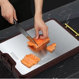 Titanium Cutting Board Double Sided, Wood Cutting Board for kitchen, GR1 Titanium & Walnut Wood Large Chopping Board for meat with Juice Groove for Meat & Veggies. 16.3”x11”x1”