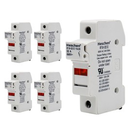 Heschen 5pcs RT18-32X 32A AC690V 1 Pole DIN Rail Mount Cylinder Fuse Holder Socket for RT18 RO15 10x38mm Fuse CE UL Listed