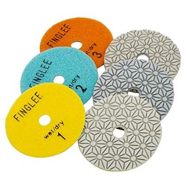FINGLEE DT 4 inch 3 Steps Diamond Dry Polishing Pad Diamond Resin discs for Granite Marble Quartz (1pc of each grit)