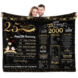elseven 25th Anniversary Wedding Gift 25th Wedding for Her 25 Year Anniversary for Couples Wife Husband Best Anniversary Blanket Present Throw Blanket 60 x 50 Inch