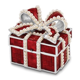 Jewels By Lux Bejeweled Excitement Faux Pearl Red Gift Box Trinket Box