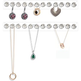 2 Pack Necklace Hangers Acrylic Necklaces Holder Wall Mounted Jewelry Organizer Hanging with 12 Diamond Shape Hooks, Jewelry Hangers for Necklace (Pink)