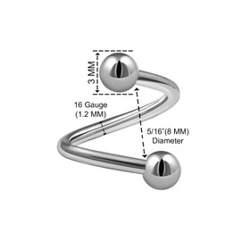 KJM FASHION Surgical Steel Twister 1.2 mm 16 Gauge Lip Earrings Pack of 3, Metal