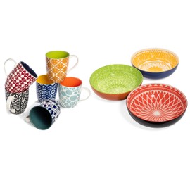Annovero Coffee Mugs, Serving Bowls | Kitchen Dishes | Microwave Oven Safe | Colorful Porcelain Dinnerware