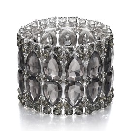 Ever Faith Costume Party Jewelry Austrian Rhinestones Crystal Double Layers Teardrop Elastic Stretch Bracelet for Women Grey Silver-Tone