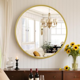 Sweetcrispy Gold Round Wall Mirror 24 Inch, Bathroom Mirrors for Over Sink