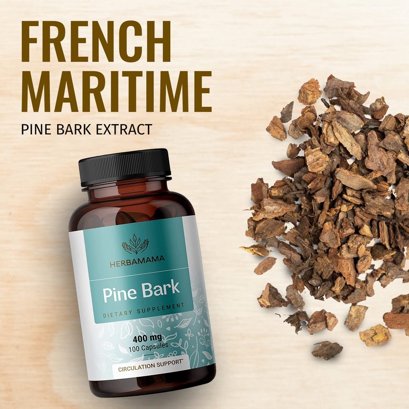 HERBAMAMA Pine Bark Extract Capsules - French Maritime Pine Bark