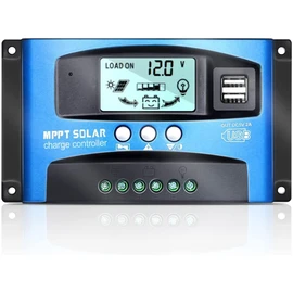 100A MPPT Solar Charge Controller 12v/24v Current Auto Focus MPPT Tracking Charge with LCD Display Dual USB Solar Regulator Charge Controller Multiple Load Control Modes
