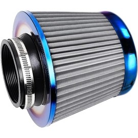 Filtro de admisión de aire frío, alto rendimiento, filtro lavable, filtro de aire de repuesto con abrazadera, diámetro de la brida: 76 mm, gris