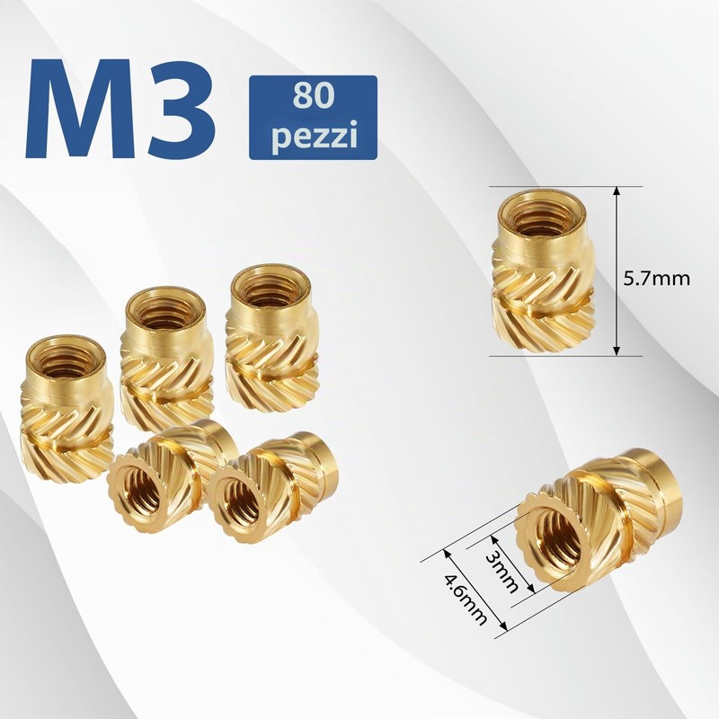 Inserti Filettati Stampa 3D Boccole Filettate per Metallo M3 Inserto