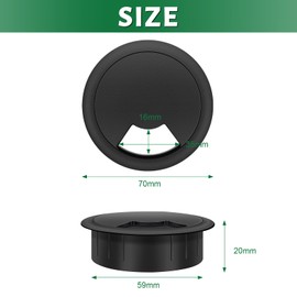Bolatus 2 Pcs 60mm Desk Grommets, Round Desk Cable Hole Plastic Desk Cable Wire Grommet for Management Office Computer Desk Wires