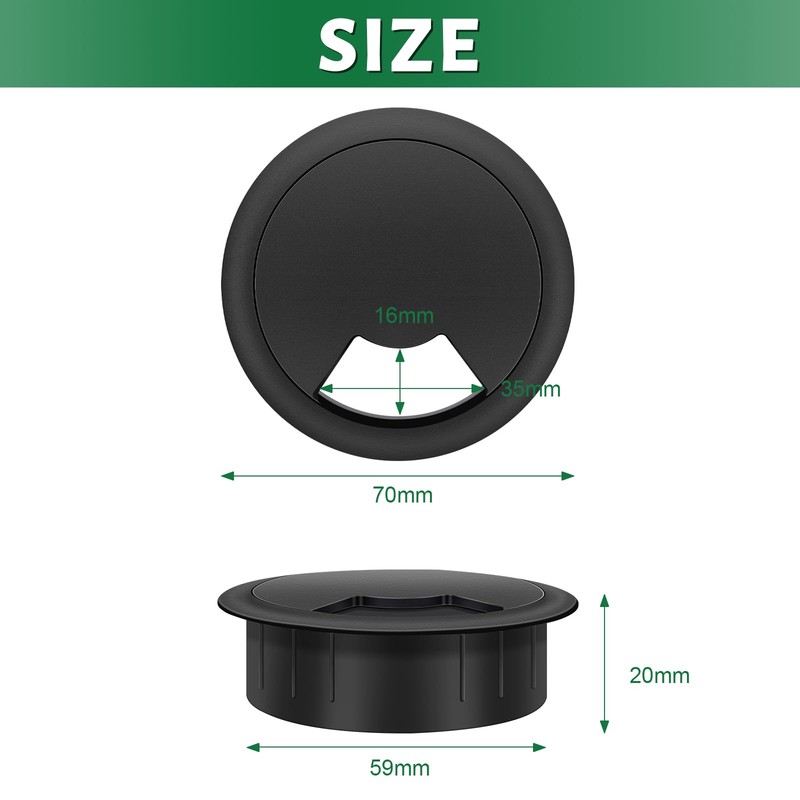 Bolatus 2 Pcs 60mm Desk Grommets, Round Desk Cable Hole