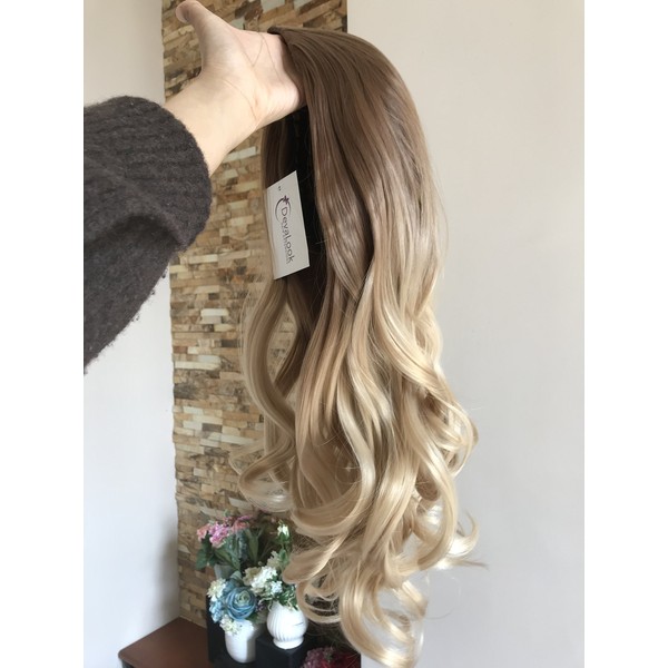 24 Inches Half Head Wig Long OMBRE 3/4 Weave Brown Blonde NO FRONT PARTING (Wavy-Light brown to sandy blonde)