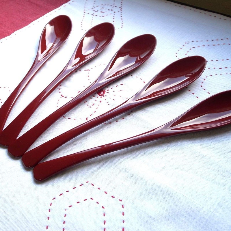 Easy to Eat, Large and Red Spoons, Set of 5,