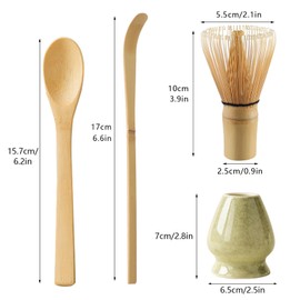 Matcha Tea Set with Whisk and Spoon, Matcha Whisk Kit with Ceramic Whisk Holder Scoop Matcha Ceremony Accessory Set Matcha Gift Set(Matcha)