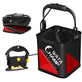 Bakkan Utilizing Watering Bucket Folding Bucket Mesh Cover Rope (22.6 ft (8 m) Beads EVA 5.5 L/8.0 L Fishing Bucket Water Pumping Disaster Preparedness Reserve Convenient to Carry Red/Black 7.1 inches