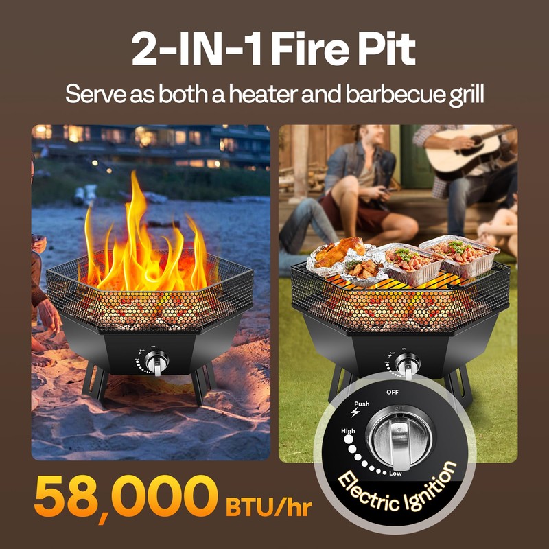 VIVOHOME Portable 58,000 BTU Propane Fire Pit, 24-Inch Smokeless Outdoor