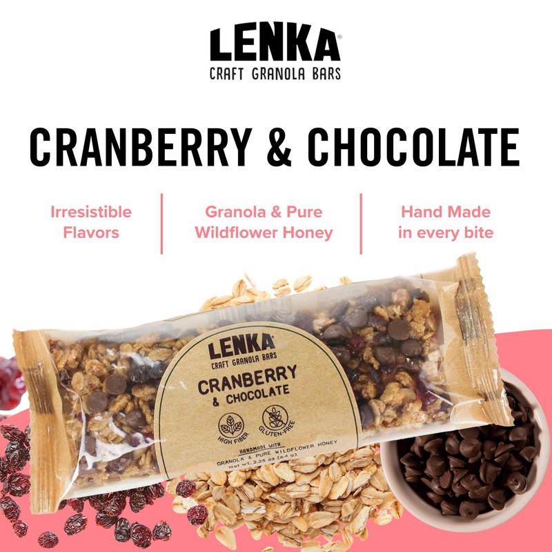 Lenka Bars - Cranberry Chocolate Snack Bars, Gluten Free, High