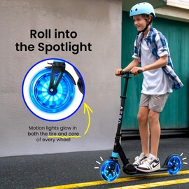 Aero Scooter for Kids 6-12 & Teens | Light Up Big Wheels & Shock Absorption | Boys Girls 2 Wheels Kick Scooter | Foldable & Height Adjustable, 176lbs Max