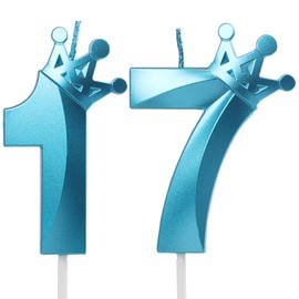 Blue Crown Birthday Candle 17, 17 Candles for Birthday Cakes,Number 17 Crown Candle,17th Birthday Candles Sparkle Decoration for Birthday Party Wedding Anniversary Celebration Supplies