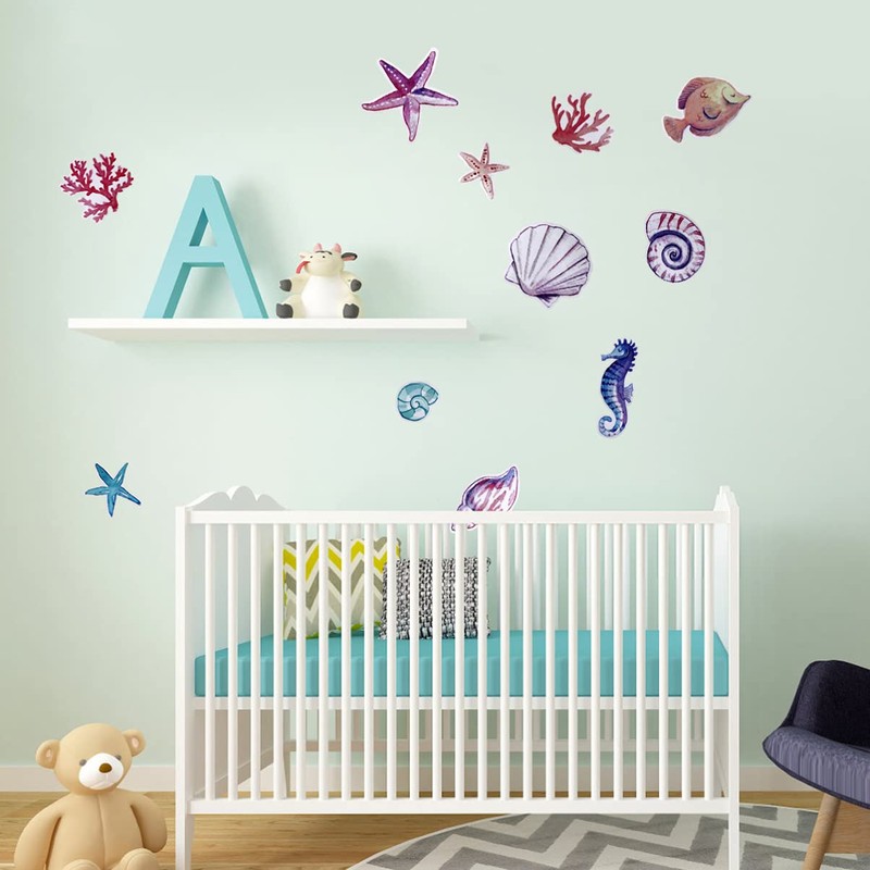 Housoutil Shells Bathroom Sea World Wall Paste Shells Wall Stickers