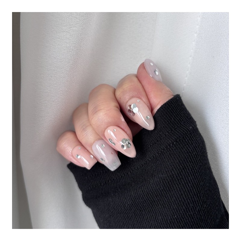 Circular Glitter Sequin Flower Handmade Nail Tips - Square-Short /