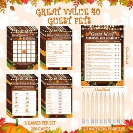 WILLBOND Fall Pumpkin Baby Shower Game Set with 20 Pencils Thanksgiving Rustic Wood Baby Bingo for Baby Shower Party Supplies The Price Is Right Thanksgiving Party Card for Gender Reveal(125 Pcs)