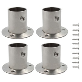 PDETVEO 4Packs 1'' Stainless Steel Pole Sockets Flange Rod Holder, Silver Heavy Duty Curtain Pole Sockets for Closet Wardrobe Shower Curtain Rod (O Shaped)