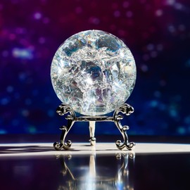 kanpura 60mm Ice Cracked Crystal Ball Paperweight Crystal Glass Sphere with Stand for Christmas Home Decor Fengshui Accessories Rockery Ornament