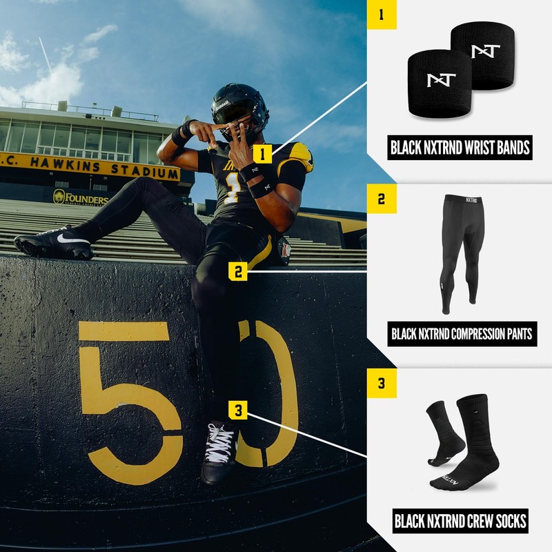 Nxtrnd Wrist Sweatbands for Football, Sold as a Pair (Black)