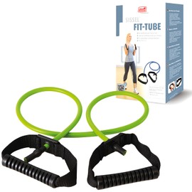 SISSEL® Fit-Tube Grün (stark) | Vielseitiges Fitnessgerät für Wellness & Muskelaufbau | Inkl. Übungsanleitung | Hygienische Flex-Griffe | Für alle Fitnesslevel
