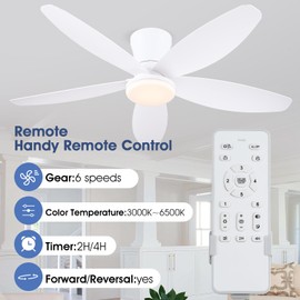 Surtime 42" Ceiling Fans with Lights-Low Profile Ceiling Fan with Light and Remote/APP Control,Flush Mount,DC Reversible,LED Dimmable Modern Ceiling Fans for Bedroom,Indoor/Outdoor Patio Use(White)
