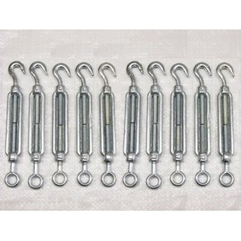 Hook to Eye Turnbuckle Galvanised Open Body Straining Screws x10 from 5MM - 32MM (Caravan Open Body Screw Hook)