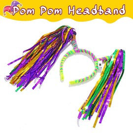 Yokawe Mardi Gras Headband Light up Carnival Headwear Ponytail Pom Pom Rave Costume Party Hair Accessories for Women