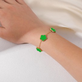 Elozicre Five Leaf Clover Bracelet for Women-18K Gold Plated Lucky Link Grass Bracelets Stainless Steel White/Black/Blue/Gold/Crystal Flower Trendy Jewelry Gifts